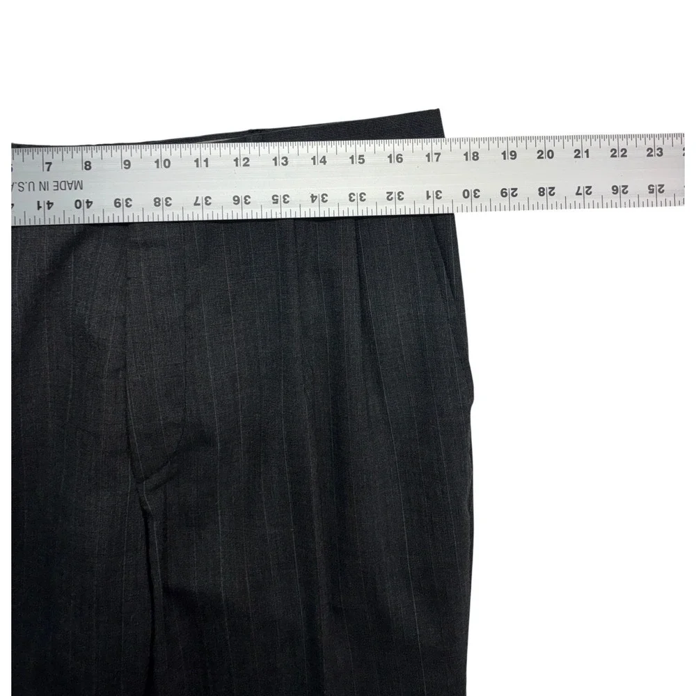 vtg 90s Charcoal Stripe 40R 34x30 2pc Pant Suit Pleated High Waisted Wool Mens